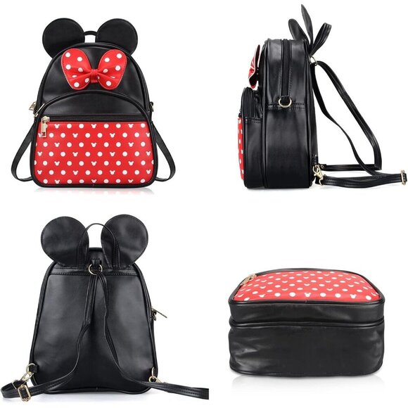 🆕 Dksyee Leather Cute Mini Mouse Women Black Bowknot PolkaDot Toddler Backpack - Picture 6 of 7